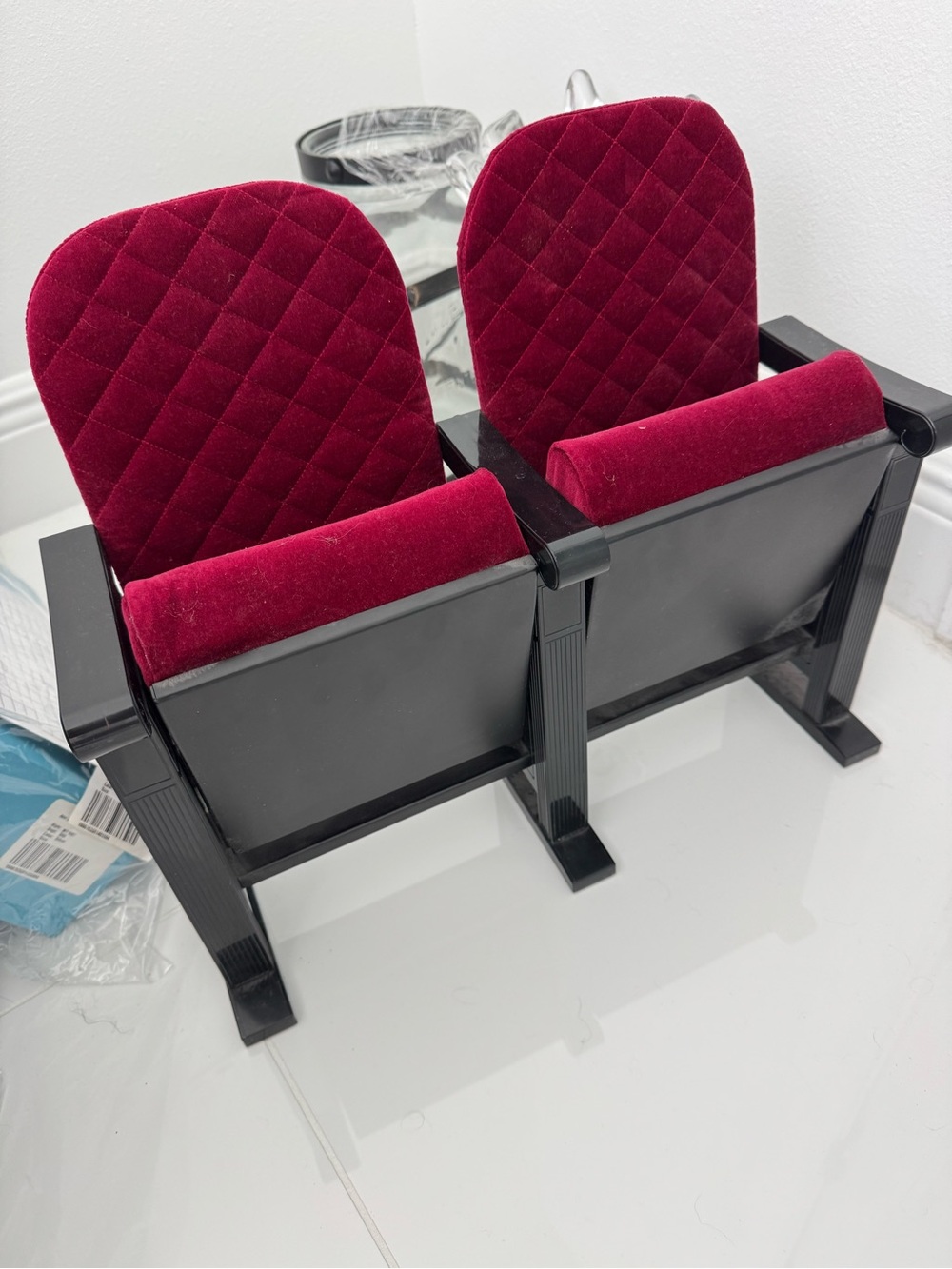 American Girl Molly’s Vintage Theater Seats in Deep Burgundy Velvet